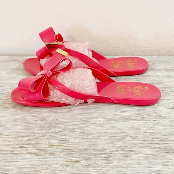 New Petite Jolie Pink Jelly Sandals 7 Bow Beach Flats - Picture 7 of 14